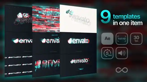 VIDEOHIVE GLITCH LOGOS (9 IN 1) After Effects Template